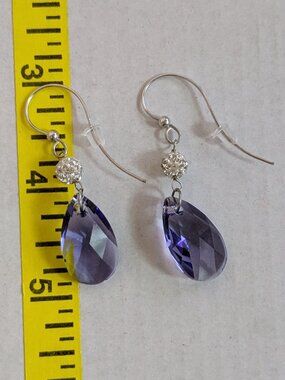 925 Silver RL Faceted Glass Ball Beaded Dangle Drop Pierced Earrings